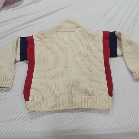 Polo Ralph Lauren Vintage Cookie Cream V-Neck Sweater with Red & Navy Panels